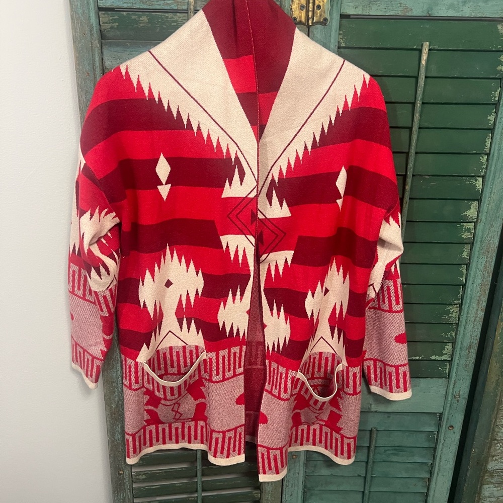 Western Aztec cardigan sweater red Juoiantang small 4-6